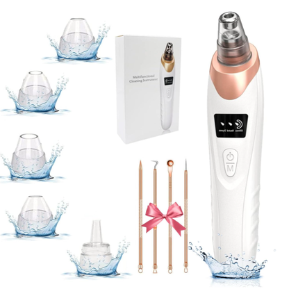 Multifunctional cleaning device with attachments and packaging on a white background